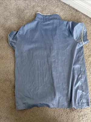 Blue slate Satin Short-Sleeve Pajama Set with Contrast Trim thumbnail 5
