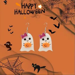 Boutique Halloween Ghost Earrings with Sparkling Pumpkin & Bows thumbnail 2