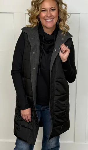 Mono B Cozy Up Sherpa Lined Vest - Black size Small thumbnail 1