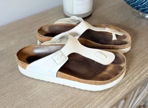 Papillio Birkenstock Gizeh Platform Sandals Womens White Size 40 US 9-9.5 thumbnail 1