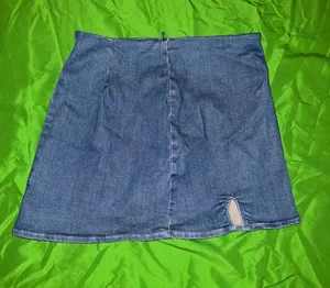Show Me Your MuMu Blue Denim Mini Skirt with Front Hem Cutout size Small thumbnail 1