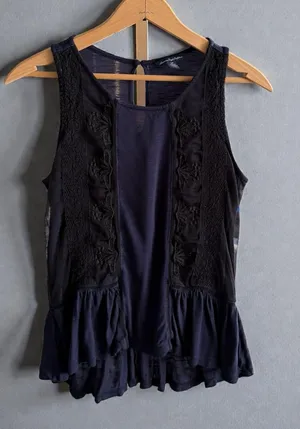 American‎ Eagle Outfitters Navy Blue Sleeveless Ruffled Peplum Top thumbnail 1