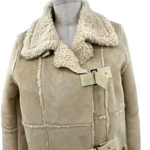 Moon River Borg Lined Duffle Coat Faux Suede Sherpa Penny‎ Lane Size Medium thumbnail 4