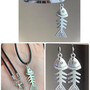 fish bone boho funky simple dangle earrings🌀🐟💙 thumbnail 4