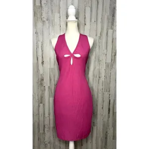 NWT‎ PrettyLittleThing Women's 14 Pink Triple Cut Out Halterneck Bodycon Dress thumbnail 6