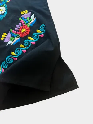 Mexican Embroidered Floral Black Huipil Blouse Folk Art Top Large thumbnail 9