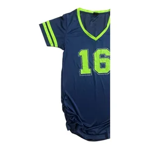 Seattle Seahawks 16 Maternity Blue T-Shirt Size L Rhinestone Short-Sleeve V-Neck thumbnail 3