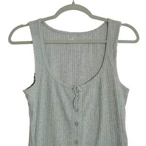 Aerie Size Medium Grey Ribbed Scoopneck Lace Trimmed Button Front Girly Layering thumbnail 2