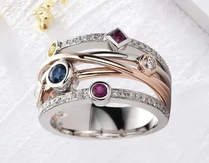 & Other Stories Gorgeous Stainless Steel Silver and Gemstones Statement Band Size 6 thumbnail 1