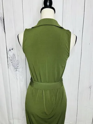Michael Michael Kors Sleeveless Midi Dress with Belt Tie Olive Green Sz XS thumbnail 9