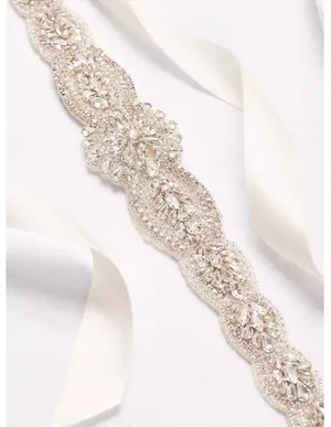 David's Bridal Graduated Scallops Beaded Satin Sash ivory thumbnail 10