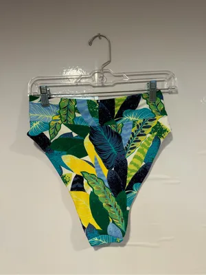Tropical Aerie V-waist Leaf High-Waist Bikini Bottoms - Blue & Green thumbnail 3