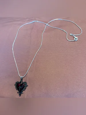 Sterling Silver 925 Heart Pendant Necklace with Red Stone thumbnail 3