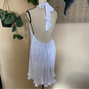 NWOT Lulus Pretty Aura White Satin Plisse Mock Neck Mini Swing Dress thumbnail 4