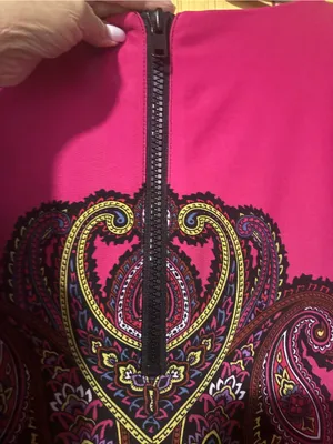 ⁠Muse‎ Pink & Blue Paisley Knit Shift Dress Quarter Sleeve Zip Back Size 10⁠ thumbnail 6