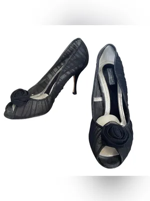 Dolce & Gabbana Black Mesh Rosette Peep Toe Stiletto Pumps Women Size 37.5 thumbnail 2