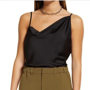 NWT Open Edit Black Asymmetrical Cowl Neck Satin Camisole Top Size Large thumbnail 9