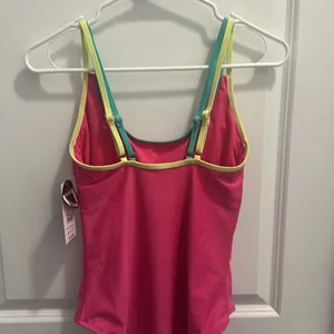 No Boundaries Pink One-Piece High Leg Swimsuit Yellow and Green Straps Size M thumbnail 4