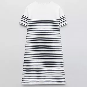 Nwt Zara Women'S Striped Knit Mini Dress White /Navy Size M 3859/035 thumbnail 2