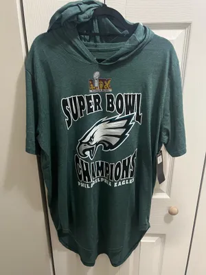 National Football League Team Apparel Men’s Philadelphia Eagles Saquon Barkley Majestic Trends Midnight Green Super Bowl LIX champions short sleeve pullover hoodie. thumbnail 5