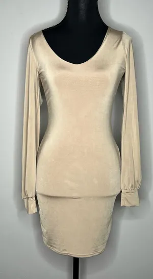 Gaze Cream Long Sleeve Bodycon Dress thumbnail 1
