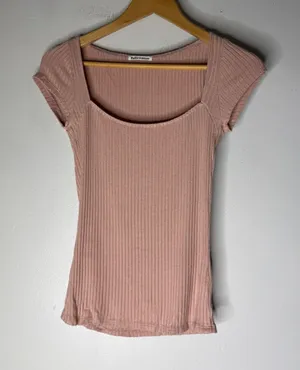 Reformation Ribbed Knit Scoop Neck Long Sleeve Top Dusty Rose Pink Women Small thumbnail 1