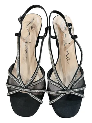 Nina Bonney Rhinestone Mesh Block Heel Sandals Black Size 8M NIB thumbnail 4