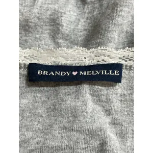 Brandy Melville Women's Gray Floral Lace Trim Knit Long Sleeve Blouse Top Size S thumbnail 5
