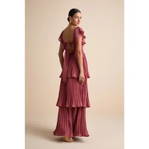 NWOT Lulu's Notorious Charm Rusty Rose Pleated Flutter Sleeve Maxi Dress Size XL thumbnail 2