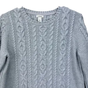 LL Bean GRAY Double L Mixed Cable Cotton Crew Neck Pullover Sweater SMALL PETITE Size undefined thumbnail 5