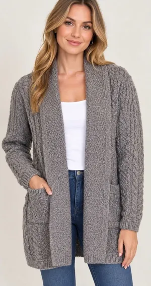 Aran Crafts $150 100% Merino Wool Oversized Woman’s XXS open cardigan Gray thumbnail 1