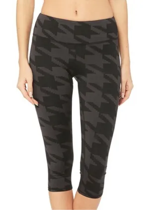 ALO Yoga Airbrush Cropped Houndstooth Leggings Black Gray Size S thumbnail 1