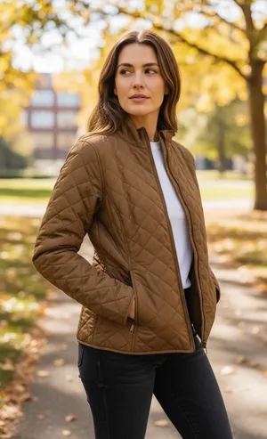 Cutter & Buck Womens‎ Brown Quilted Full Zip Mock Neck Jacket Small Lightweight thumbnail 1