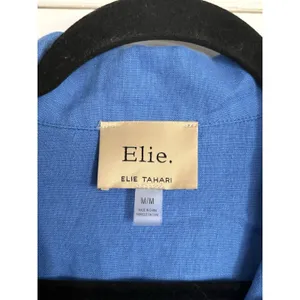 Elie‎ Tahari Linen Jacket Womens Medium Blue Frayed Hem Trucker Button Up Coat thumbnail 3
