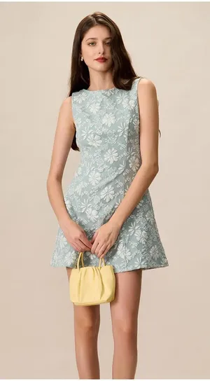 RIHOAS Women's Green Boat Neck Jacquard Mini Dress L thumbnail 1