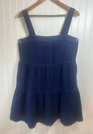 Tommy Bahama Navy Blue Tiered Mini Dress Size L 100. % Cotton vacation beach thumbnail 1