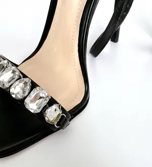 $138 Revolve Statement Black Lylah Strappy Rhinestone Sandal Heels 6 thumbnail 7