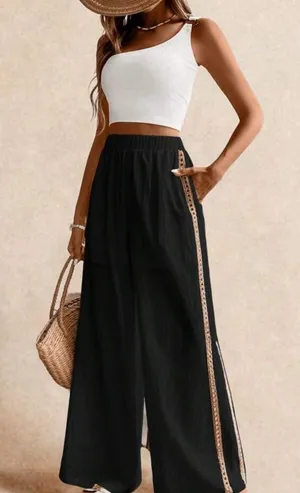 New Evil Eye Boho Wide Leg Pants In Black & Tan Combo thumbnail 1