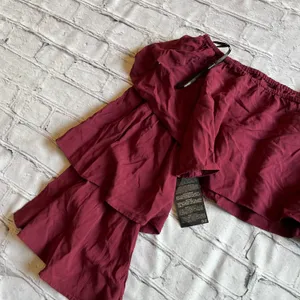 Off Shoulder Aubergine Layered Sleeve Boho Cropped Top Blouse NWT NEW thumbnail 5