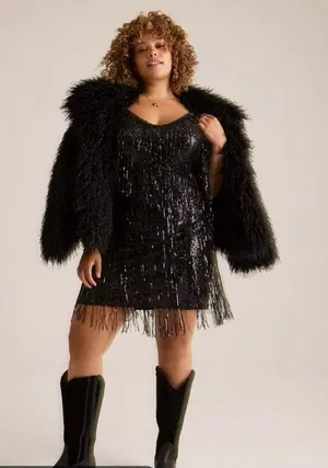 Torrid Festi Black Sequin Fringe Dress 16 Plus Flapper Gatsby Party thumbnail 1