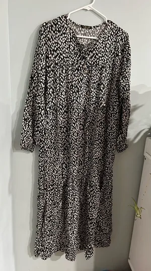 Modest Black and White Patterned Dress thumbnail 1
