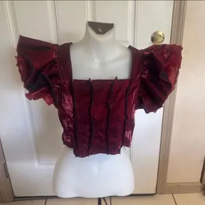 Large Sofie the Label Maroon/Black Puff sleeve Hailey Cognac crop Top thumbnail 1