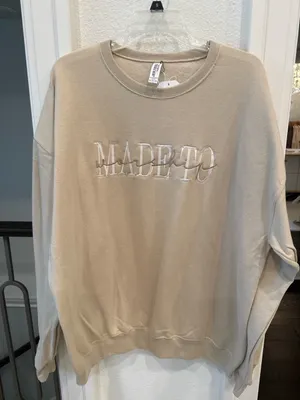 Jerzees Nublend “Made to Worship” Beige Crewneck Sweatshirt XL NWT thumbnail 3