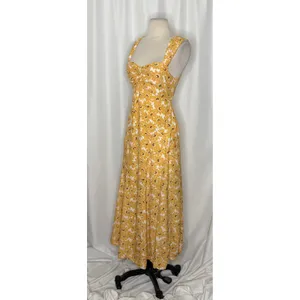 FREE PEOPLE Rosalee Midi Dress Yellow Combo Floral Cutout Back Boho X-Small thumbnail 6