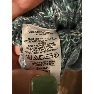 LOFT Outlet Teal White V-Neck Sweater M thumbnail 6