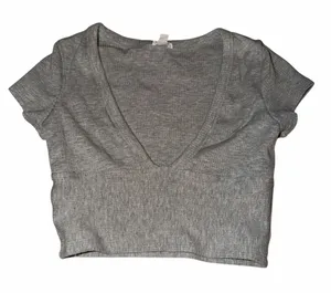 Garage grey deep v-cut cropped short sleeve shirt thumbnail 1