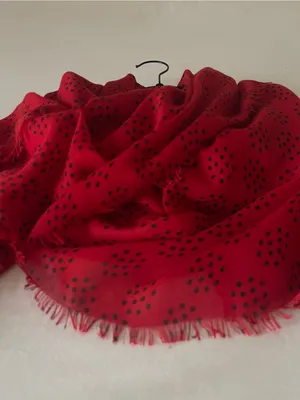 Echo Red Polka Dot Fringed Scarf thumbnail 8