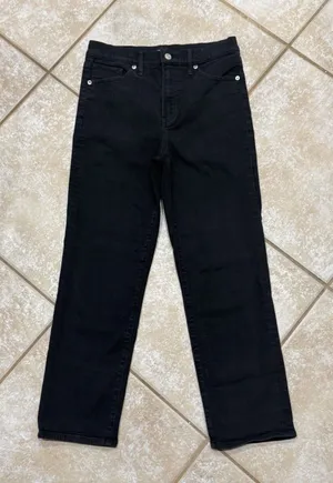 Express classic black denim high-rise straight ankle jeans — size 6R thumbnail 1