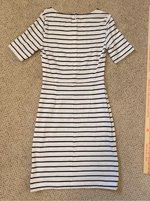 J Crew Black White Striped‎ Knit Sheath Dress Small thumbnail 4