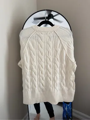 aerie Cream Cable Knit Crewneck Sweater thumbnail 6